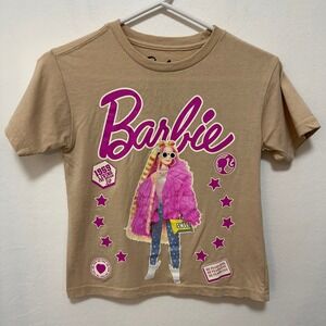 Barbie T Shirt Girls Size 8 Beige Pink Graphic Tee 2024 Mattel